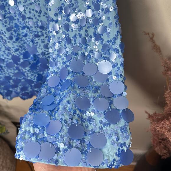 LOVESHACKFANCY Lightning Sequin Mini Dress Misty Blue Sz S $695 {U19} - Picture 6 of 7